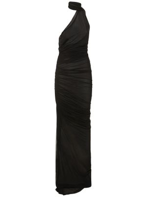 Drapované dlouhé šaty se síťovinou Ludovic De Saint Sernin černé