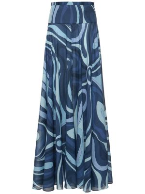 Mušelínové bavlněné dlouhá sukně Pucci modré