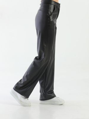 Δερμάτινο παντελόνι με ψηλή μέση σε φαρδιά γραμμή Bi̇keli̇fe μαύρο