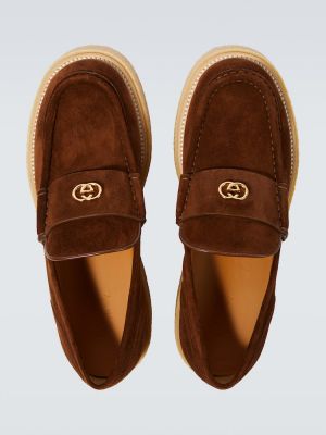 Pantofi loafer din piele de căprioară cu platformă Gucci maro