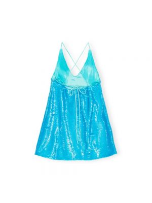 Sukienka mini z cekinami z dekoltem w serek Ganni niebieska