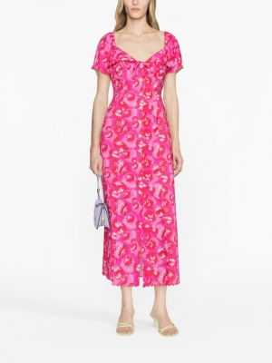 Květinové midi šaty s potiskem Rixo růžové