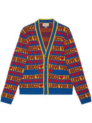 Jacquard strickjacke mit v-ausschnitt Gucci blau
