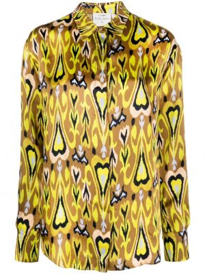 Satenska srajca s potiskom z vzorcem srca Forte_forte rumena
