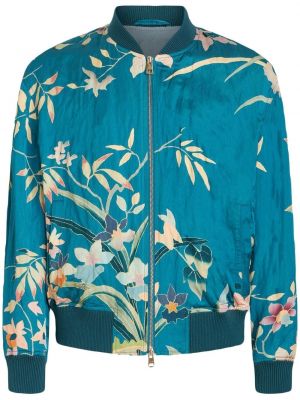 Svilena bomber jakna s cvjetnim printom s printom Etro plava