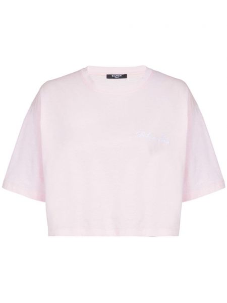 Pamučna majica s vezom Balmain ružičasta