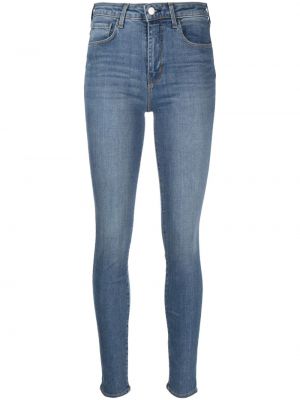 Skinny džíny s vysokým pasem s knoflíky z nylonu L'agence - modrá