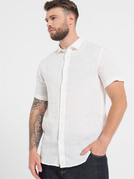 Льняная рубашка с коротким рукавом Armani Exchange белая