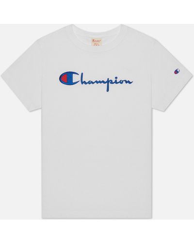 Женская футболка Champion Reverse Weave Script Logo Crew Neck,  , размер L - Белый