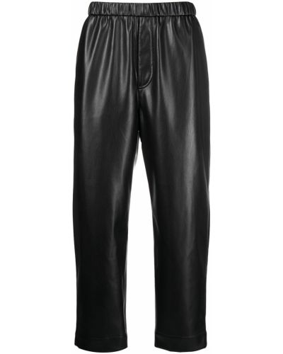 Pantalones rectos de cuero Nanushka negro