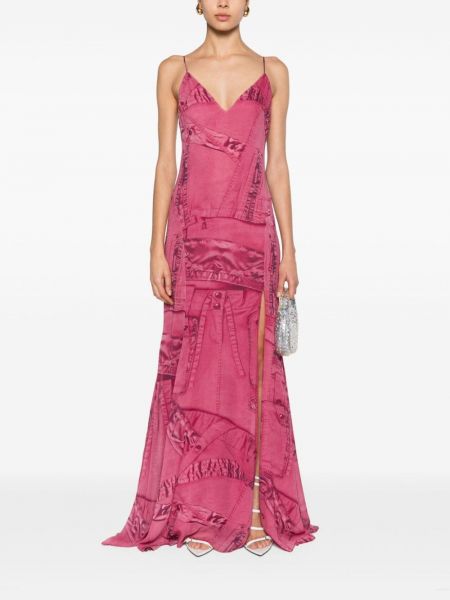 Sukienka na ramiączkach szyfonowa z nadrukiem Blumarine różowa