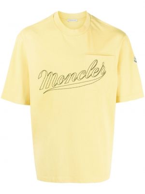 Памучна тениска с принт Moncler жълто