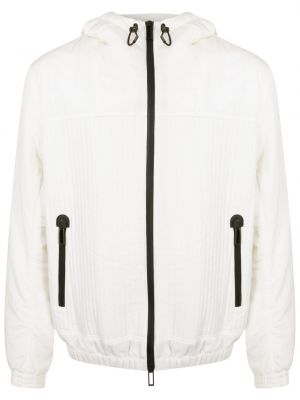 Kožená bunda na zip s kapucí Emporio Armani bílá