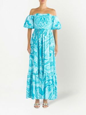 Niebieska sukienka długa z nadrukiem z wzorem paisley Etro