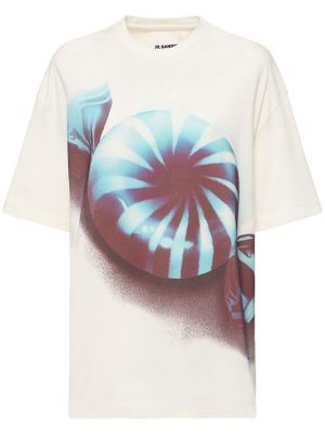 Kokvilnas t-krekls ar apdruku džersija Jil Sander