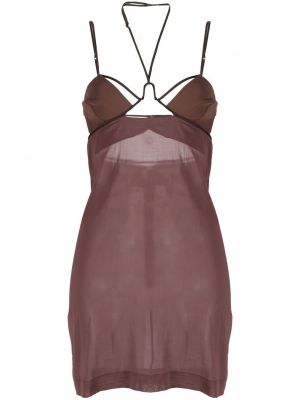 Κοκτέιλ φόρεμα με διαφανεια Nensi Dojaka καφέ