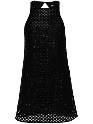 Koktejlkové šaty s korálky so sieťovinou Twinset čierna