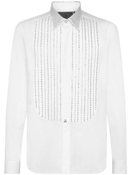 Ilgi marškiniai su kristalais Philipp Plein balta