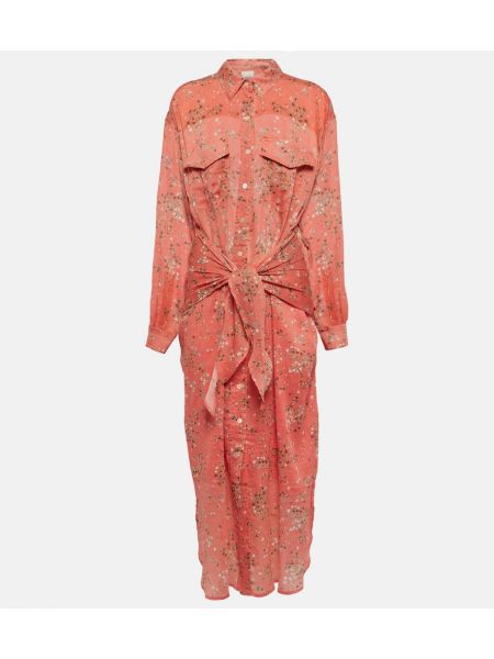 Bavlněné hedvábné midi šaty s potiskem Isabel Marant růžové