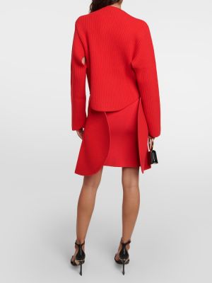 Medvilninis vilnonis megztinis Victoria Beckham raudona