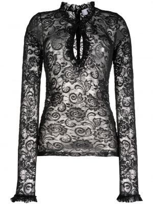 Прозрачна блуза на цветя с дантела Msgm черно