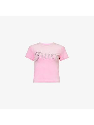 Велюровая футболка узкого кроя, украшенная стразами Juicy Couture розовый