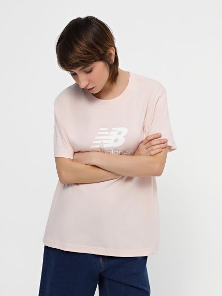 Розовая хлопковая футболка New Balance