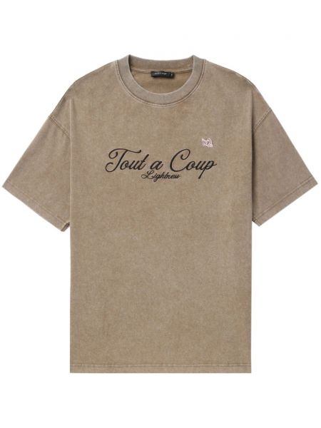 Памучна тениска бродирана Tout A Coup кафяво