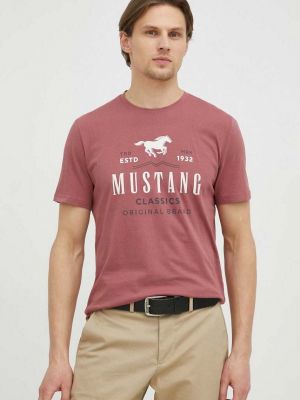 Тениска с дълъг ръкав с принт Mustang винено червено