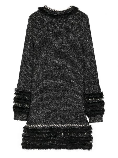 Sukienka midi z falbankami tweedowy Chanel Pre-owned czarny