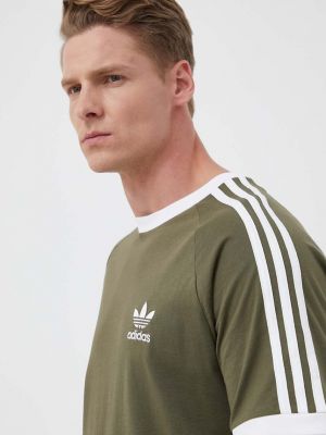 Памучна тениска с дълъг ръкав с апликация Adidas Originals зелено