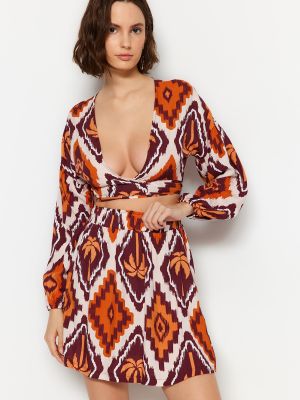Pletená sukňa s tropickým vzorom Trendyol
