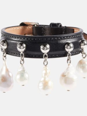 Leder armband mit perlen Alaã¯a schwarz