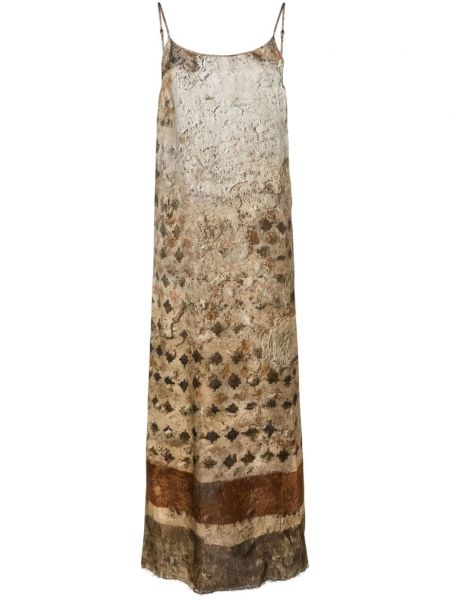 Midi obleka s potiskom z abstraktnimi vzorci Uma Wang rjava