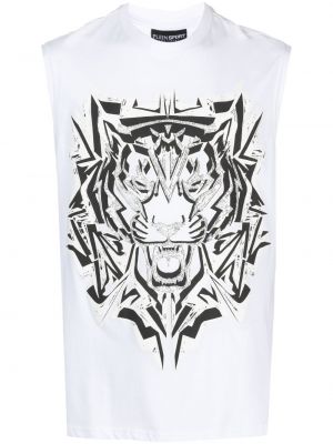 Koszula bawełniana w tygrysie prążki Plein Sport biała