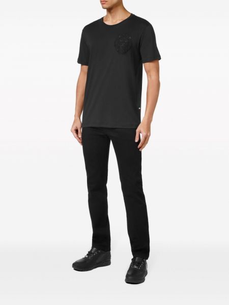 T-shirt brodé en coton à imprimé Billionaire noir