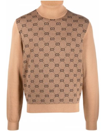 Sweter żakardowy Gucci brązowy