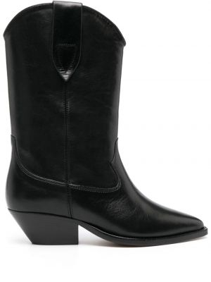 Kožené kotníkové boty na podpatku Isabel Marant černé