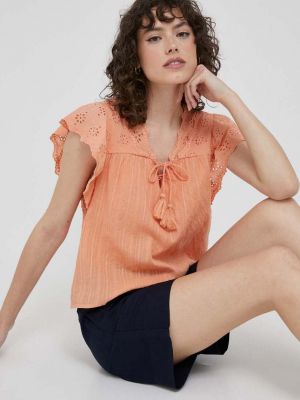 Памучна блуза Pepe Jeans оранжево