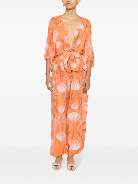 Pantalon en soie à imprimé Adriana Degreas orange