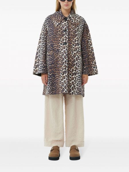 Manteau à boutons à imprimé à imprimé léopard Ganni marron