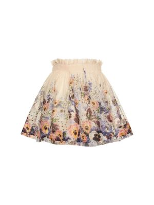 Fialové květinové hedvábné lněné mini sukně Zimmermann