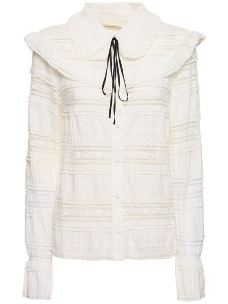 Βαμβακερό πουκάμισο με δαντέλα Designers Remix λευκό