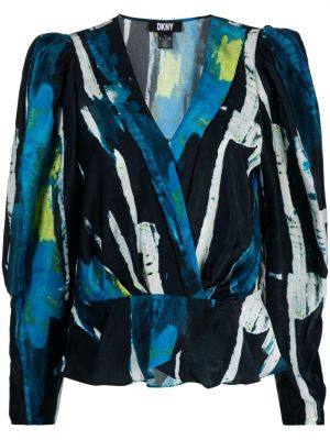 Bluza s potiskom z v-izrezom z abstraktnimi vzorci Dkny črna
