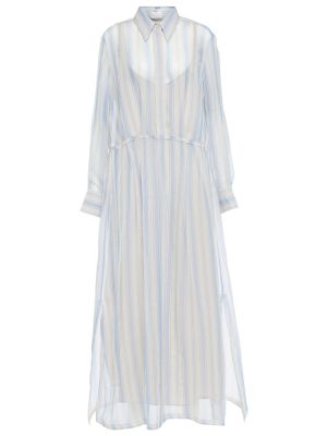 Pruhované hedvábné dlouhé šaty Brunello Cucinelli bílé