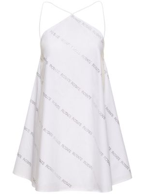 Sukienka mini bawełniana z kryształkami Rotate biała