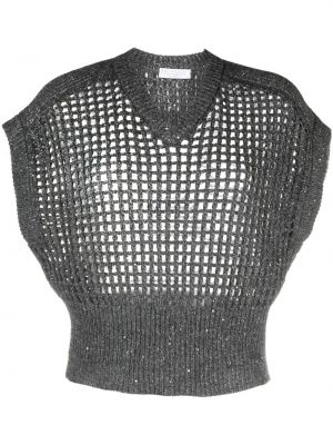Pletená vesta bez rukávů Brunello Cucinelli šedá