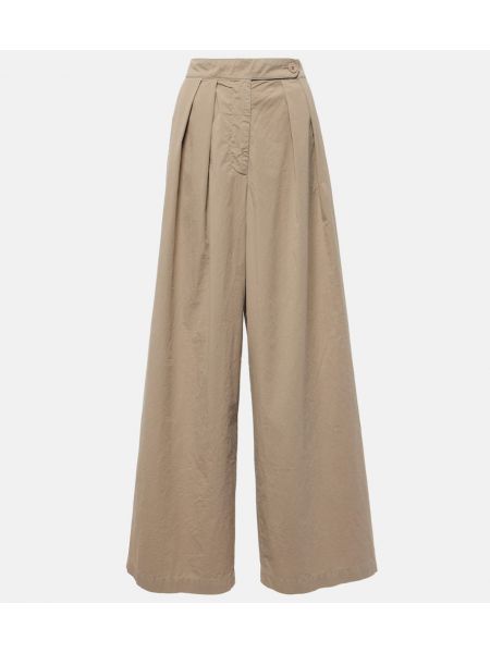 Plisované bavlněné kalhoty relaxed fit Dries Van Noten béžové