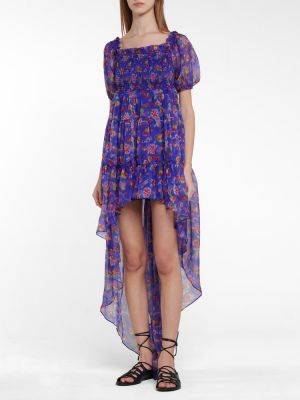 Svilena obleka iz šifona s cvetličnim vzorcem Caroline Constas modra