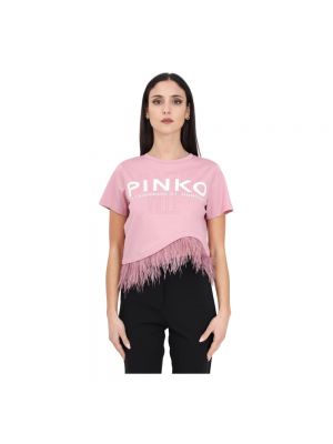 Koszulka z nadrukiem bawełniana Pinko różowa